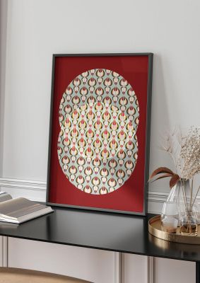 An unframed print of red blue pattern pattern abstract in multicolour and red accent colour