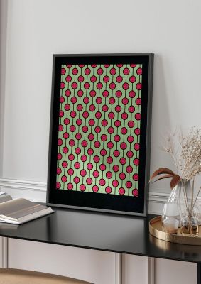 An unframed print of retro pattern pattern abstract in green and red accent colour