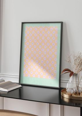 An unframed print of retro pattern light version pattern abstract in orange and green accent colour