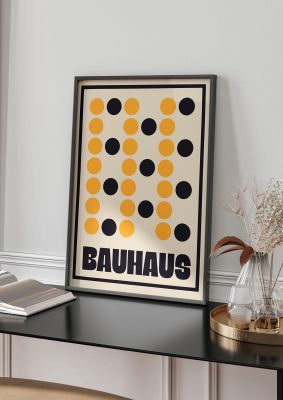 An unframed print of spot bauhaus retro in beige and yellow accent colour