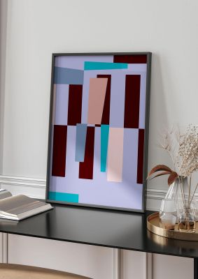 An unframed print of bauhaus puzzle retro in lilac and multicolour accent colour