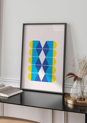 An unframed print of bold bright pattern puzzle retro abstract in blue and yellow accent colour