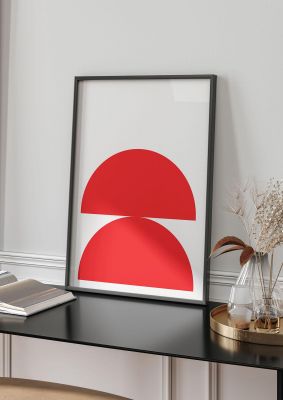 An unframed print of red stack graphical illustration in red and white accent colour