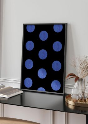 An unframed print of bohemian polka dot graphical illustration in black and blue accent colour