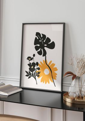 An unframed print of mustard flower series six botanical illustration in white and yellow accent colour
