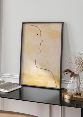 An unframed print of distressed wall abstract face graphical in beige and black accent colour