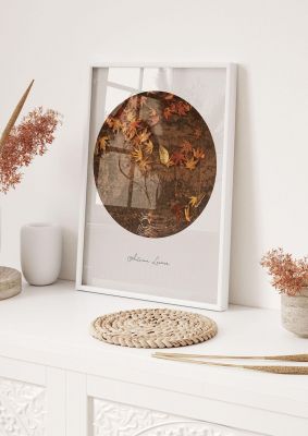 An unframed print of autumn leaves golden botanical photograph in brown and beige accent colour