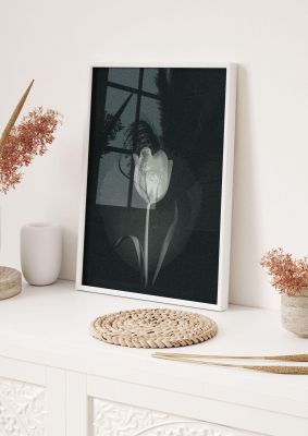 An unframed print of flower grain botanical illustration in blue and white accent colour