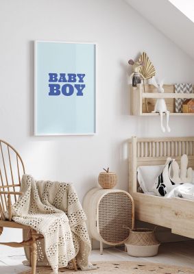 An unframed print of kids room baby boy nursery kids wall art illustration in blue