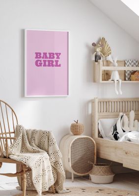 An unframed print of kids room baby girl nursery kids wall art illustration in pink