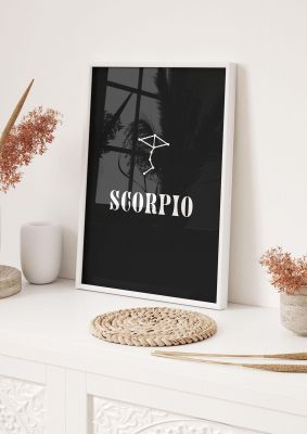 An unframed print of minimalist horoscope star sign series scorpio graphical in black and white accent colour