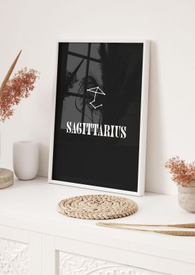 An unframed print of minimalist horoscope star sign series sagittarius graphical in black and white accent colour