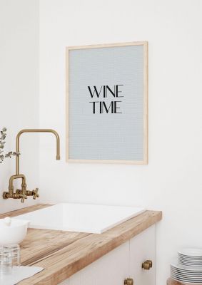 An unframed print of wine time minimalist mosaic funny slogans in grey and black accent colour