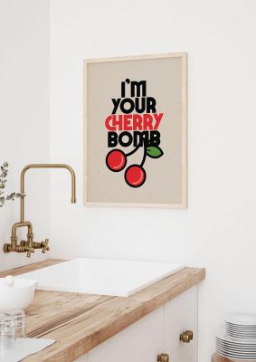 An unframed print of joan jett cherry bomb lyric funny slogans in typography in beige and red accent colour