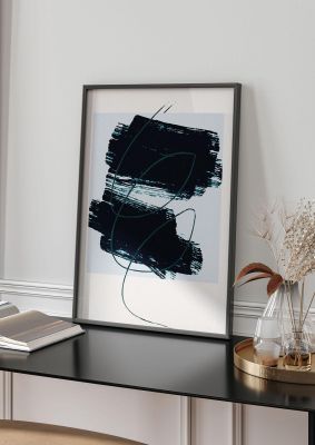 An unframed print of abstract painted square graphical in black and beige accent colour