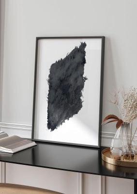 An unframed print of abstract painted shape black white graphical in grey and white accent colour