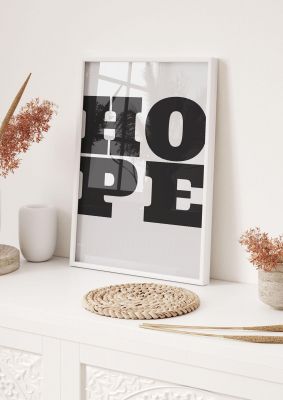 An unframed print of hope black graphical illustration in black and white and grey accent colour