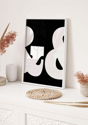 An unframed print of ampus and white black graphical illustration in black and white and black accent colour