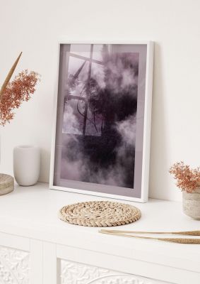 An unframed print of pink mist graphical illustration in pink and black accent colour