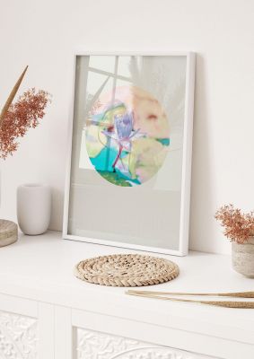 An unframed print of pearl colour flower disc botanical photograph in multicolour and beige accent colour