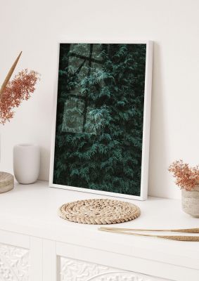 An unframed print of grainy bush leaf green botanical photograph in green and black accent colour