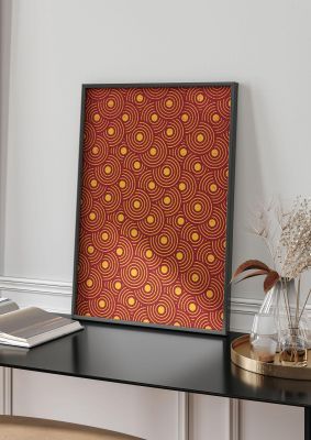 An unframed print of round tesselation yellow red pattern abstract in orange and yellow accent colour