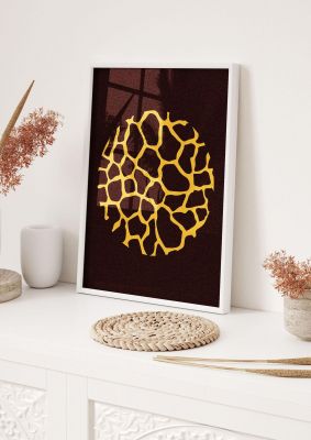 An unframed print of giraffe pattern disc pattern abstract in black and yellow accent colour