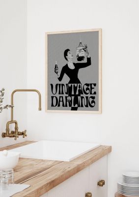 An unframed print of vintage darling halftone graphical in typography in grey and black accent colour