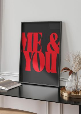 An unframed print of red me you red graphical illustration in red and black accent colour