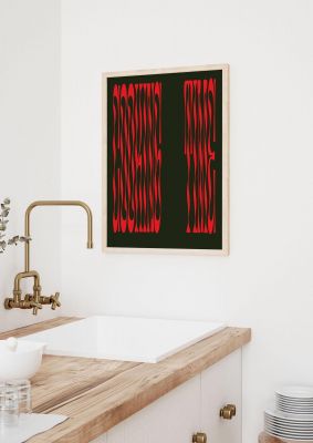An unframed print of cooking time abstract wonky graphical in red and black accent colour