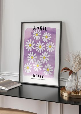 An unframed print of birth month flower series april botanical illustration in lilac and white accent colour