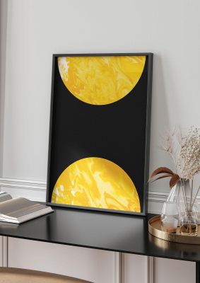 An unframed print of yellow double disc four graphical photograph in black and yellow accent colour