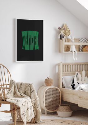 An unframed print of whatever squeeze graphical illustration in black and green accent colour