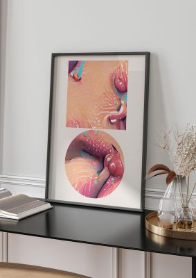 An unframed print of futuristic abstract shape two graphical in pink and multicolour accent colour