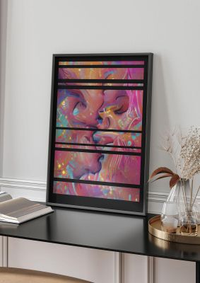 An unframed print of abstract colourdash panel graphical in pink and multicolour accent colour