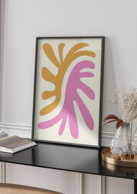 An unframed print of textured pink yellow coral series two graphical abstract in multicolour and beige accent colour