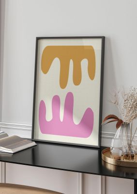 An unframed print of textured pink yellow coral series three graphical abstract in multicolour and beige accent colour