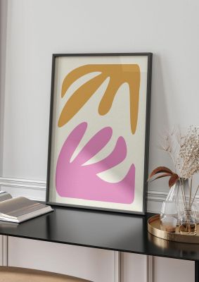 An unframed print of textured pink yellow coral series four graphical abstract in multicolour and beige accent colour