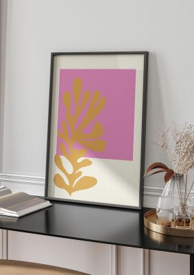 An unframed print of textured pink yellow coral series five graphical abstract in pink and gold accent colour