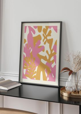 An unframed print of textured pink yellow coral series six graphical abstract in orange and pink accent colour
