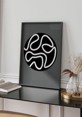 An unframed print of abstract line disc black grey graphical in black and grey accent colour
