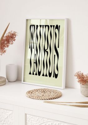 An unframed print of star sign taurus graphical illustration in green and black accent colour