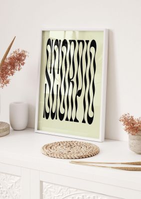 An unframed print of star sign scorpio graphical illustration in green and black accent colour
