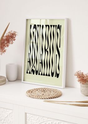 An unframed print of star sign aquarius graphical illustration in green and black accent colour