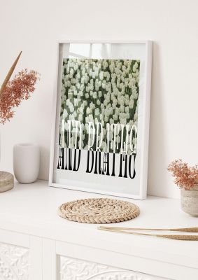 An unframed print of and breathe tulip flower botanical in typography in green and white accent colour