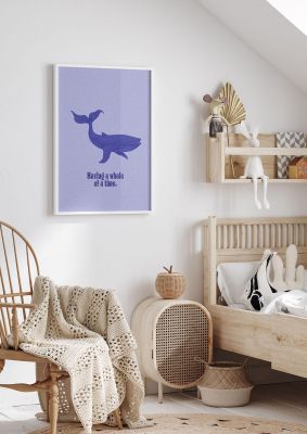 An unframed print of whale of a time animal illustration in lilac and purple accent colour