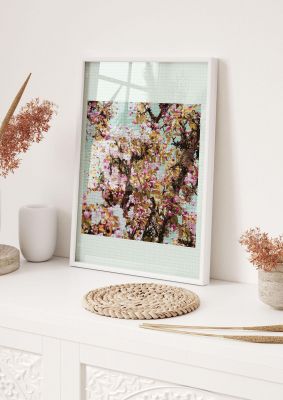 An unframed print of mosaic flower botanical photograph in green and multicolour accent colour