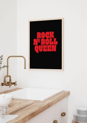 An unframed print of rock n roll queen lyric retro funny slogans in typography in red and black accent colour