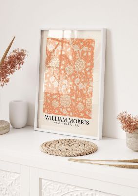 An unframed print of william morris wild tulip 1884 a famous paintings illustration in orange and beige accent colour