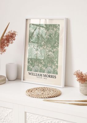 An unframed print of william morris tulip 1875 a famous paintings illustration in green and beige accent colour